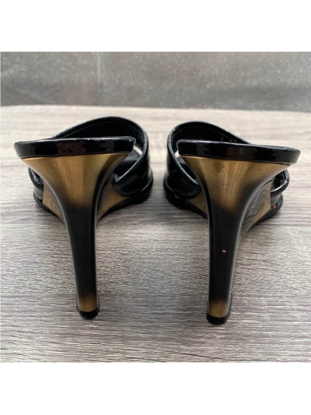 Stuart Weitzman Black Patent Leather Wedge Slide Sandals (Glossy).   7B. - Picture 7 of 10